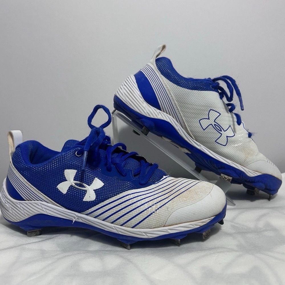 Under Armour Horizon KTV Low Blue White Metal Cleats Baseball Softball Size 7.5